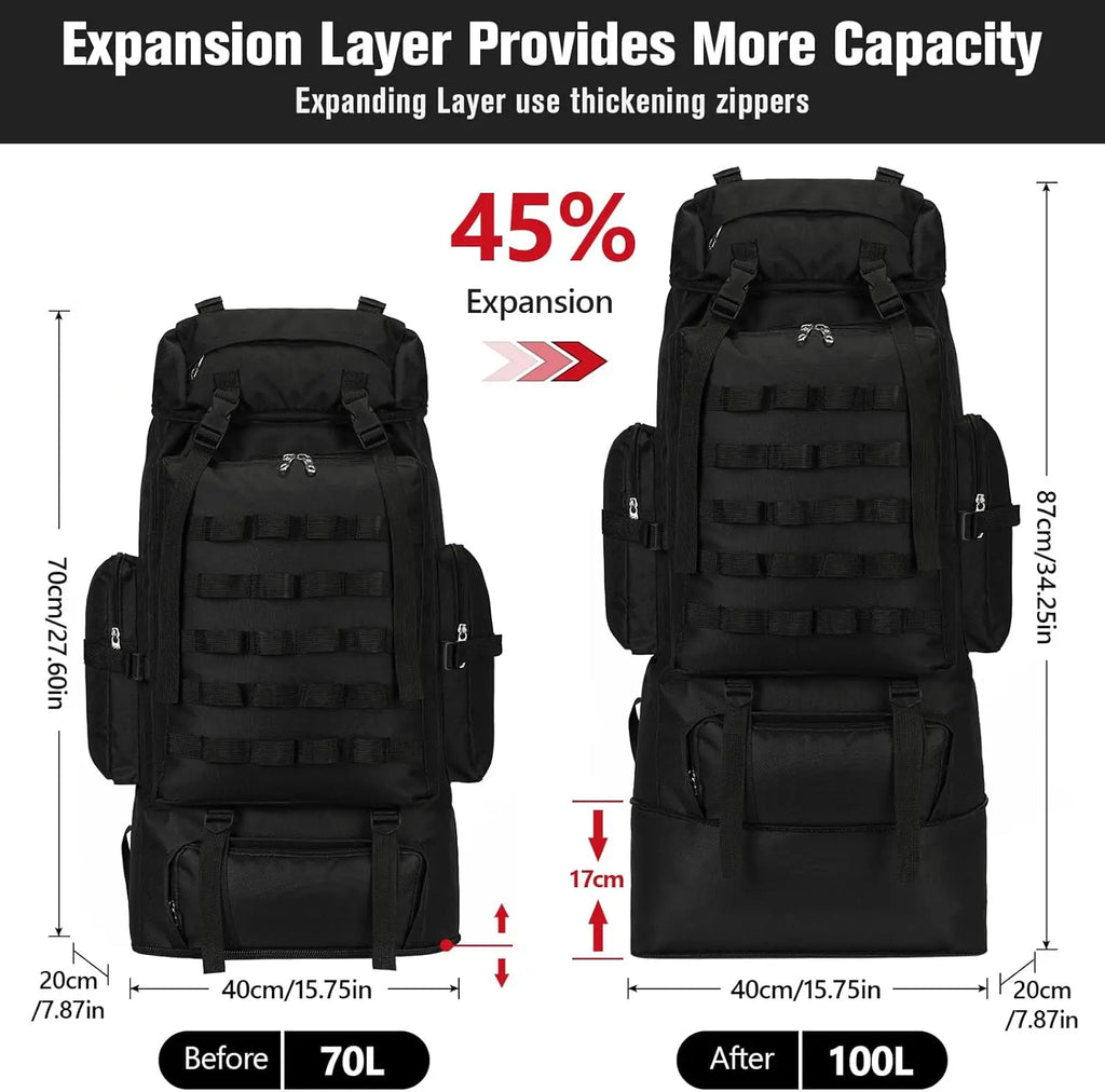 70L/100L Large Waterproof Hiking Backpack with Rain Cover