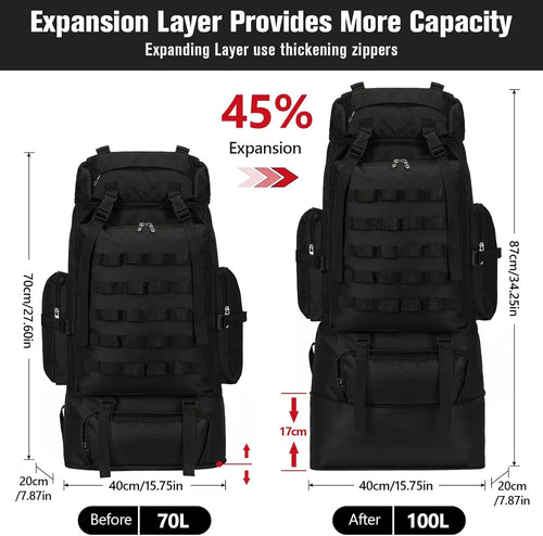 70L/100L Large Waterproof Hiking Backpack with Rain Cover