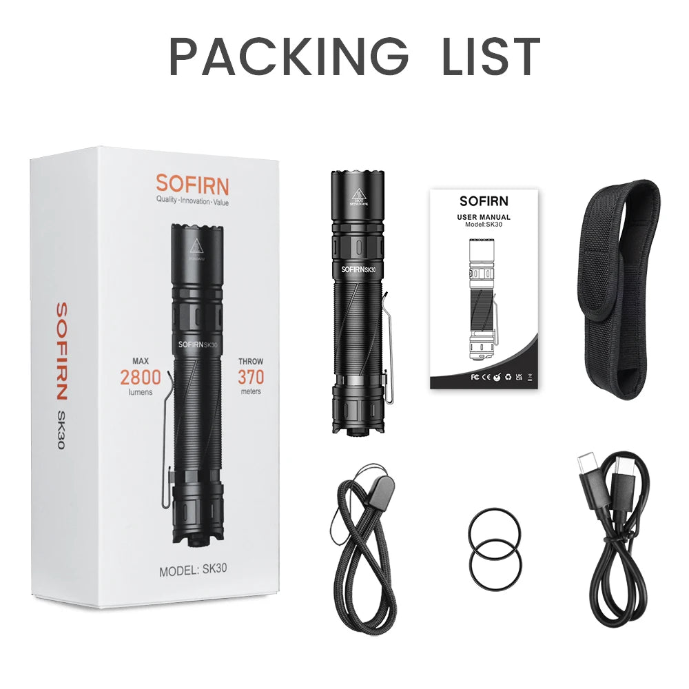 SOFIRN SK30 3000 High Lumen 6000K Tactical Flashlight