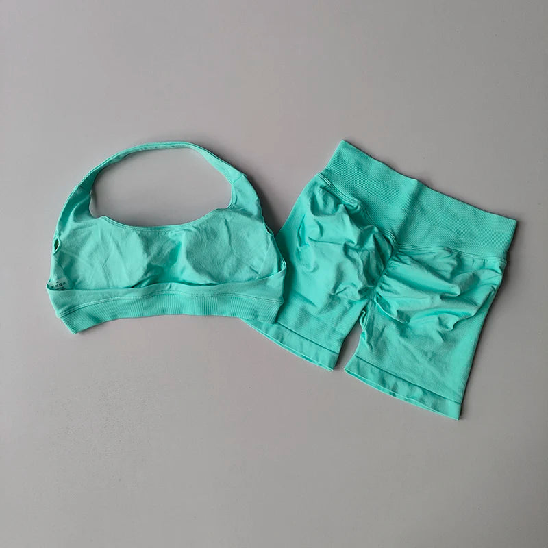 High Waist Peach Sports Bras Shorts Suit