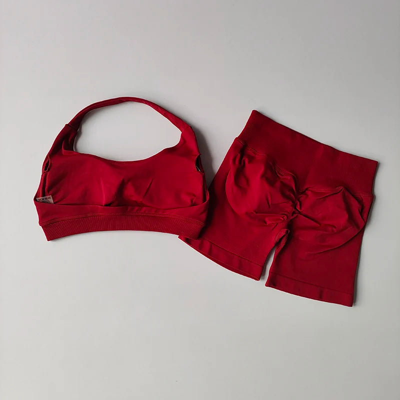 High Waist Peach Sports Bras Shorts Suit