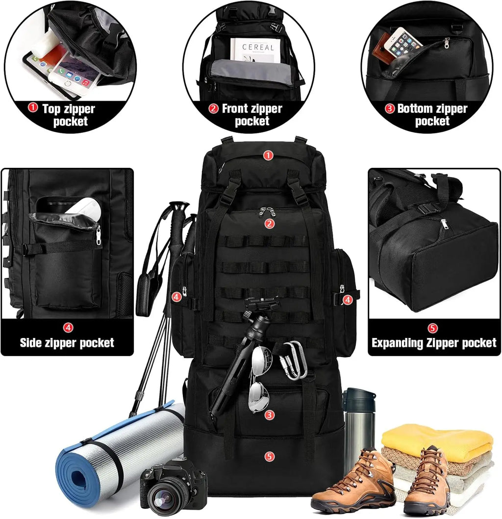 70L/100L Large Waterproof Hiking Backpack with Rain Cover