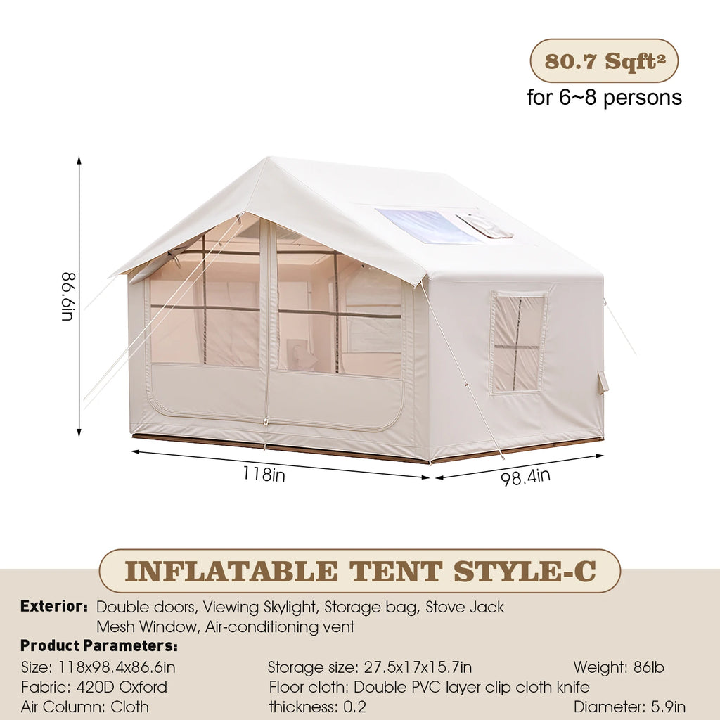 80.7 Square Feet Inflatable Tent with Air Conditioning Vent,4 Season Glamping Blow up Tent