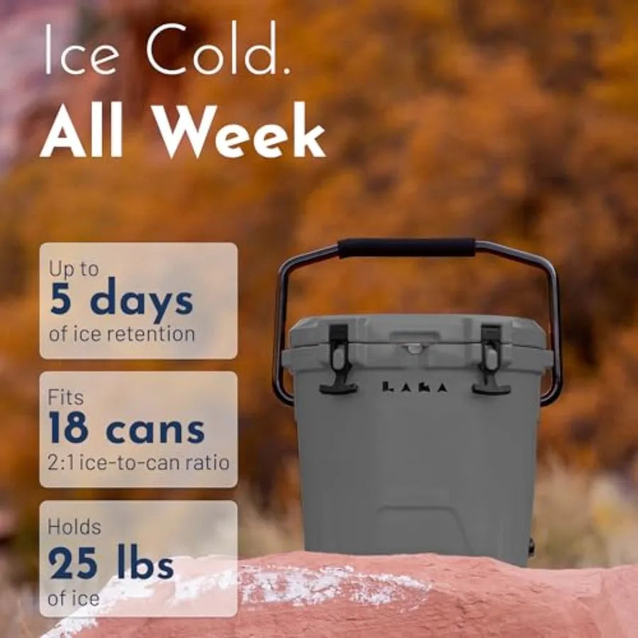 20 Quart Rotomolded Hard Ice Chest Insulated Cooler 18 Cans + 25 lb Ice Up to 5 Days Col