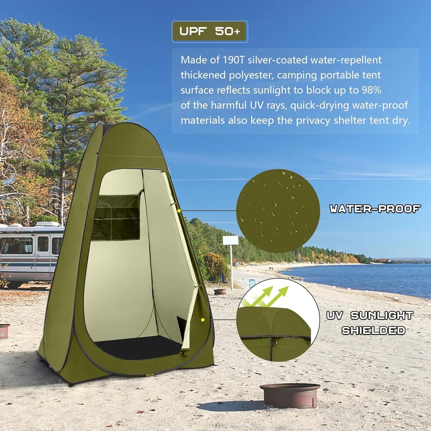 Pop Up Shower Tent, Portable Privacy Camping Changing Shelter with Rain Cover & Windows, UPF 50+ Waterproof
