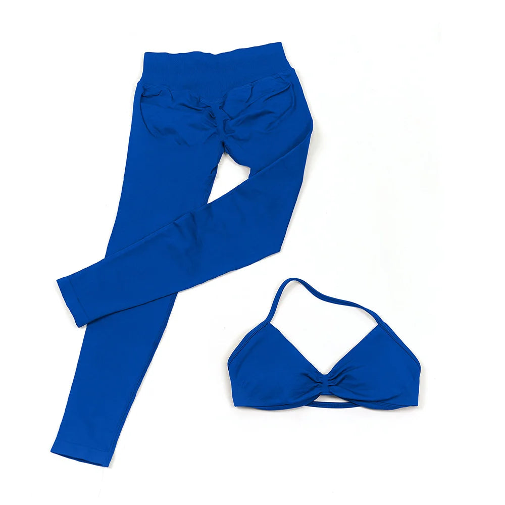 Seamless 2 Pieces Strappy Yoga Halter Bras Sets