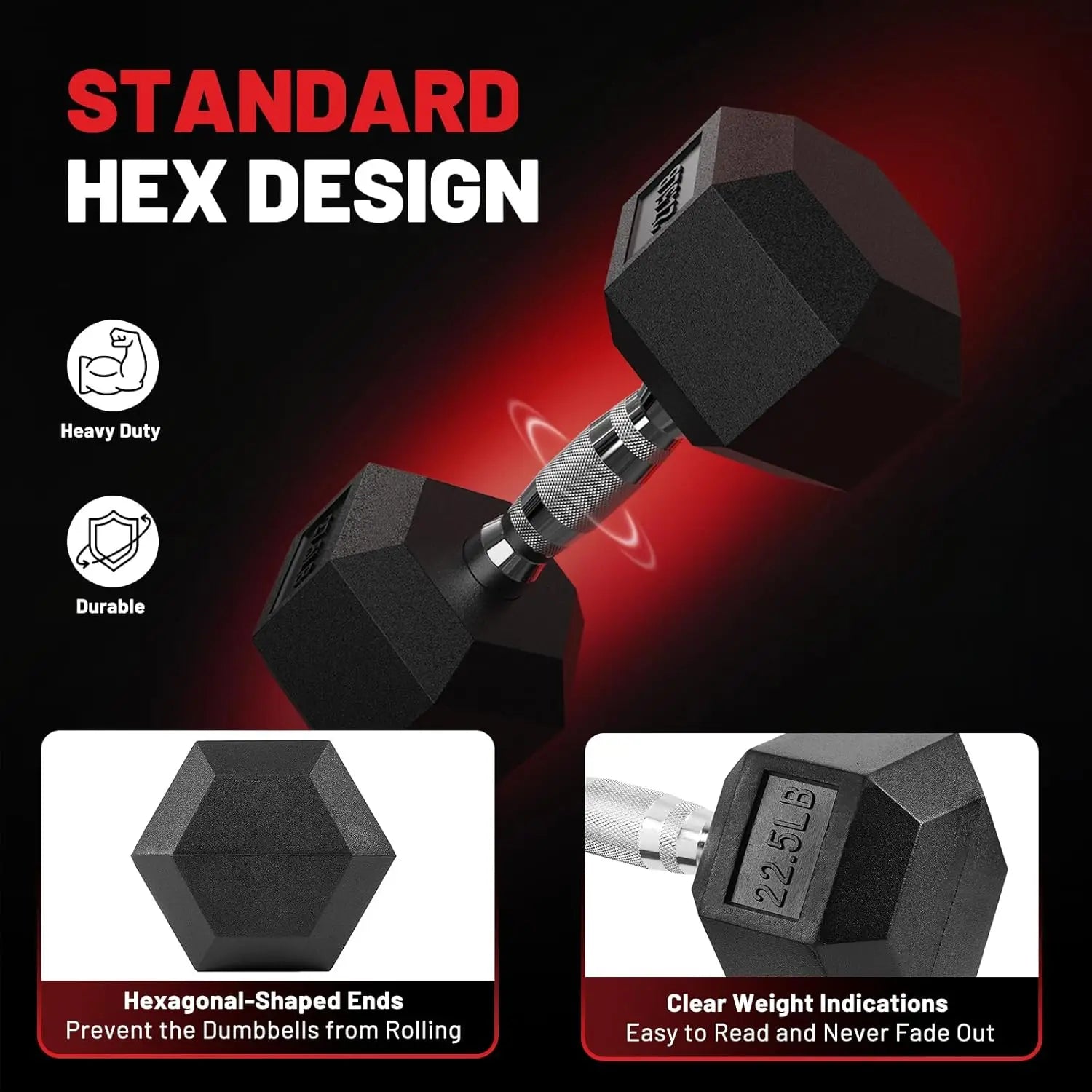 Hex Dumbbell Sets with Rack, 60-550lb Rubber Coated Weight Set