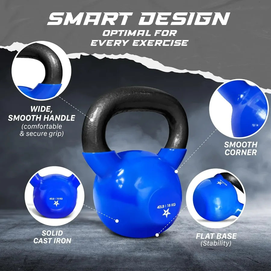 Kettlebell, 40LB Vinyl Coated Cast Iron Strength Training