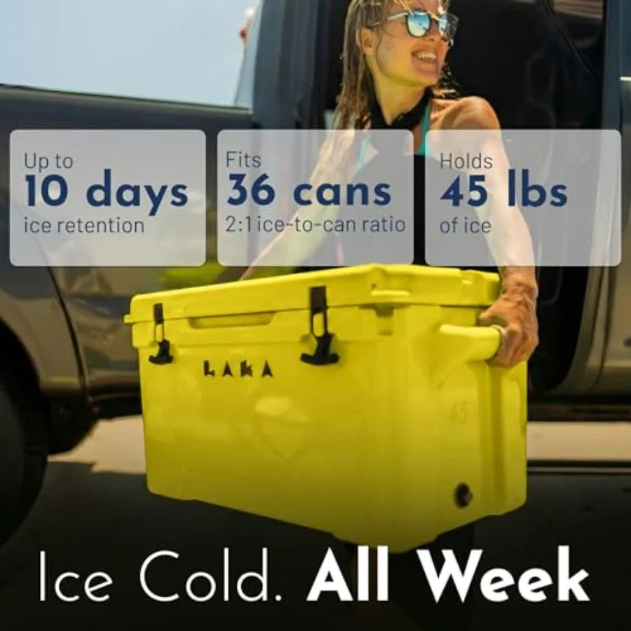 45 Quart Rotomolded Hard Cooler  Holds 36 Cans/45 lb Ice Up to 10 Days Cold
