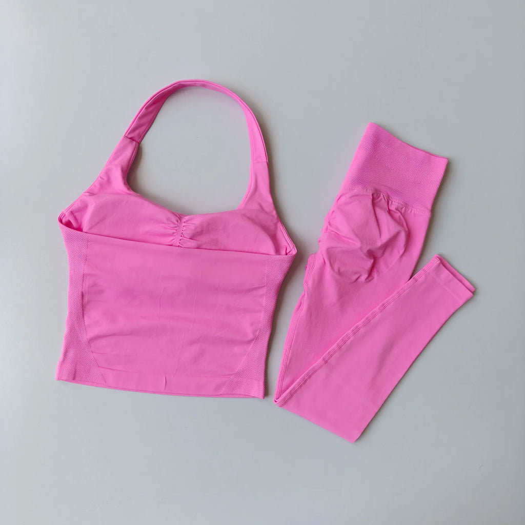 High Waist Peach Sports Bras Leggings Suit