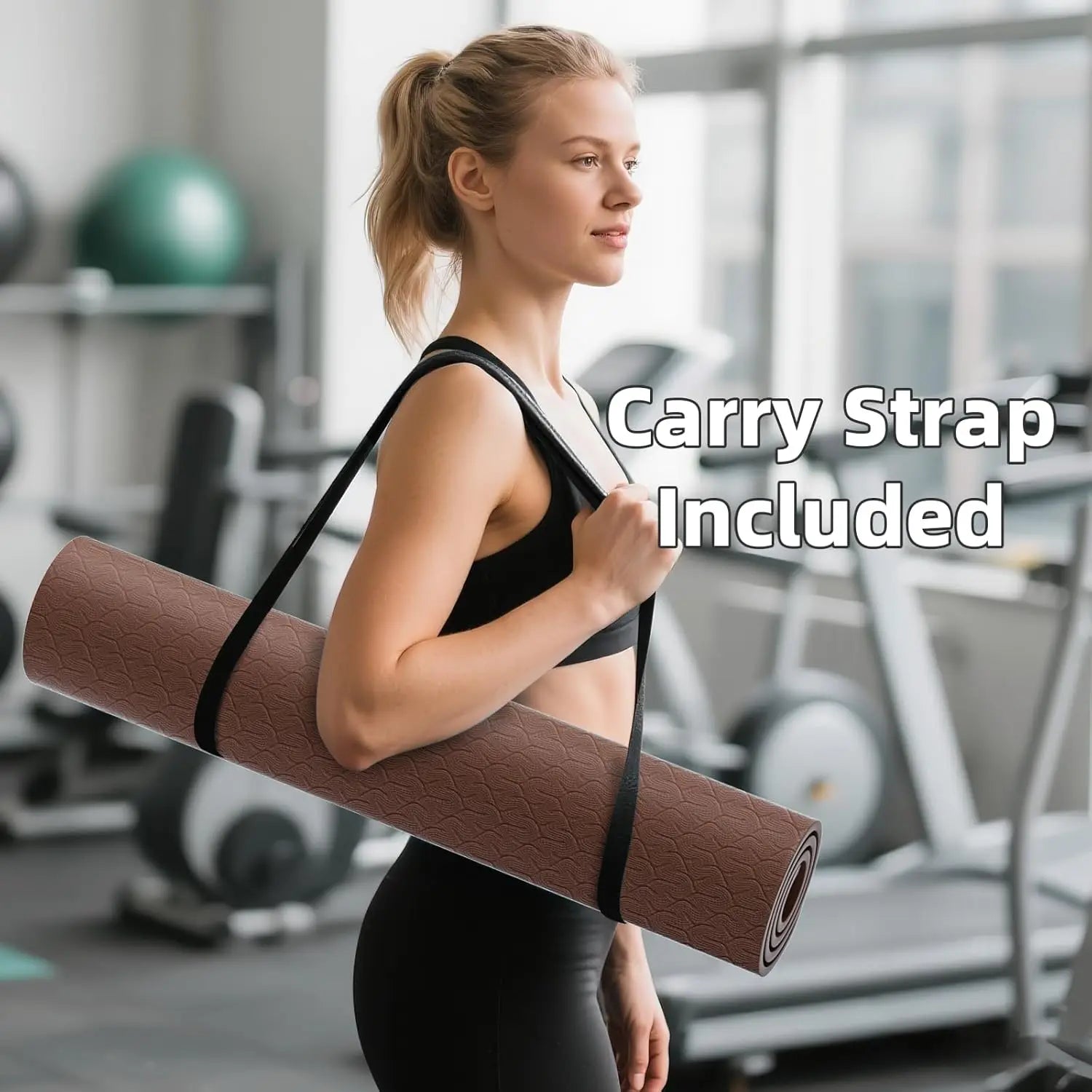 Non-Slip TPE Yoga Mat, 72x25x0.3 Inch with Carrying Strap
