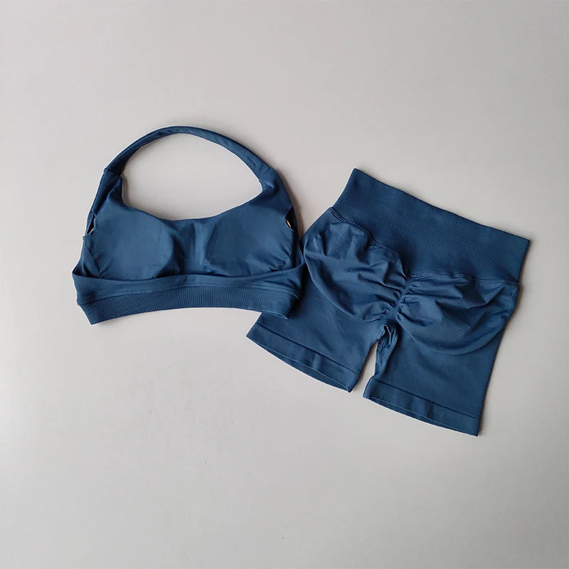 High Waist Peach Sports Bras Shorts Suit