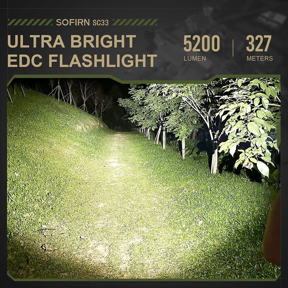 Sofirn SC33 XHP70.3 HI LED Flashlight Tactical 5200lm Powerful 21700 USB C Rechargeable