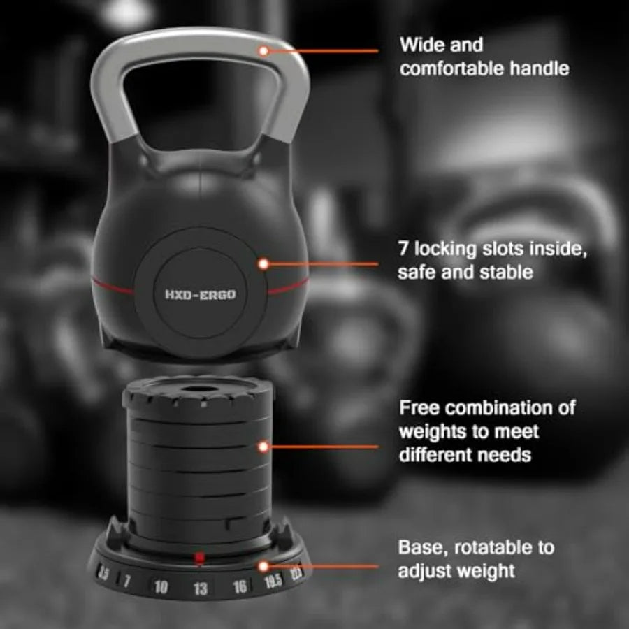 Adjustable Kettlebell Weight Set-Quickly Adjusts Weights, Comfortable Grip,