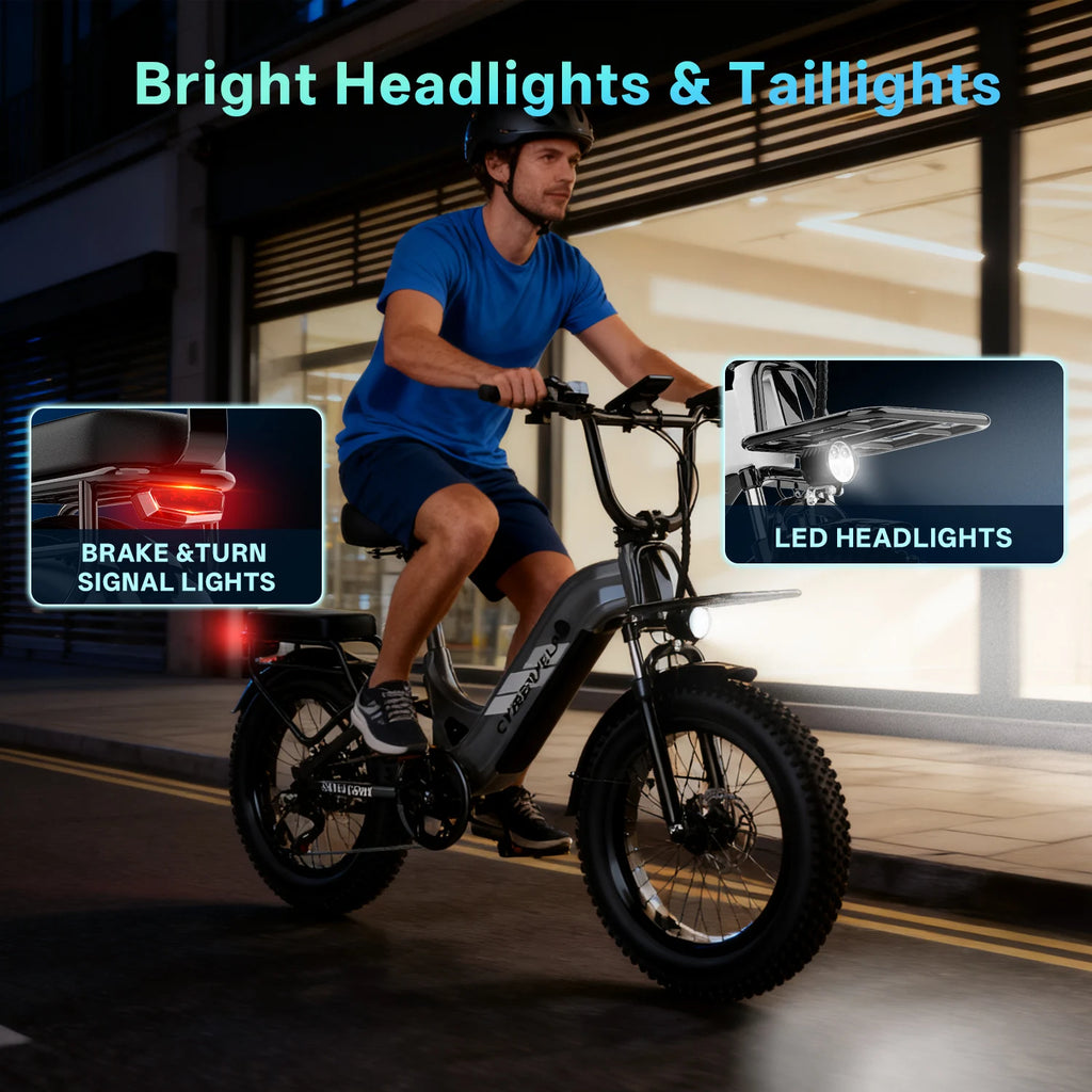 Cybervelo Step-Thru Electric Bike for Adults, 48V 20AH Removable Battery, 20" Fat Tire Shimano 7-Speed Commuter