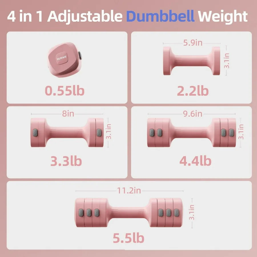 Lightweight Adjustable Dumbbell Kettlebell Set - 4 in 1  2.2 3.3 4.4 5.5lb Q