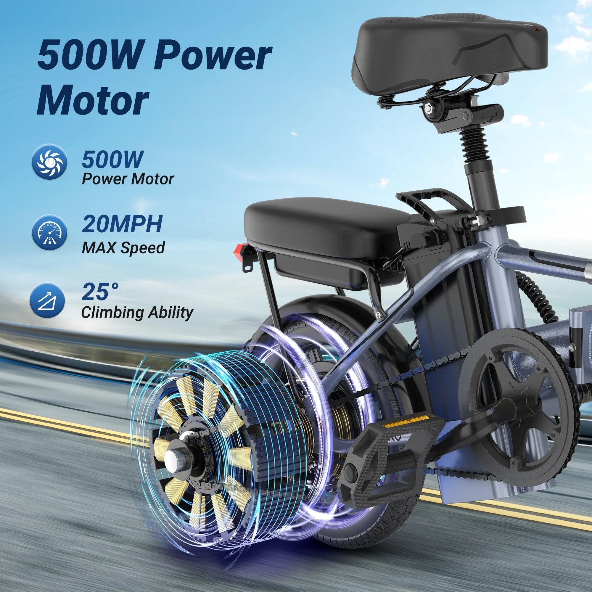 AOVOPRO 14'' EB60 Foldable Electric Bike 500W 48V 10.4AH Battery 22MPH Max Speed