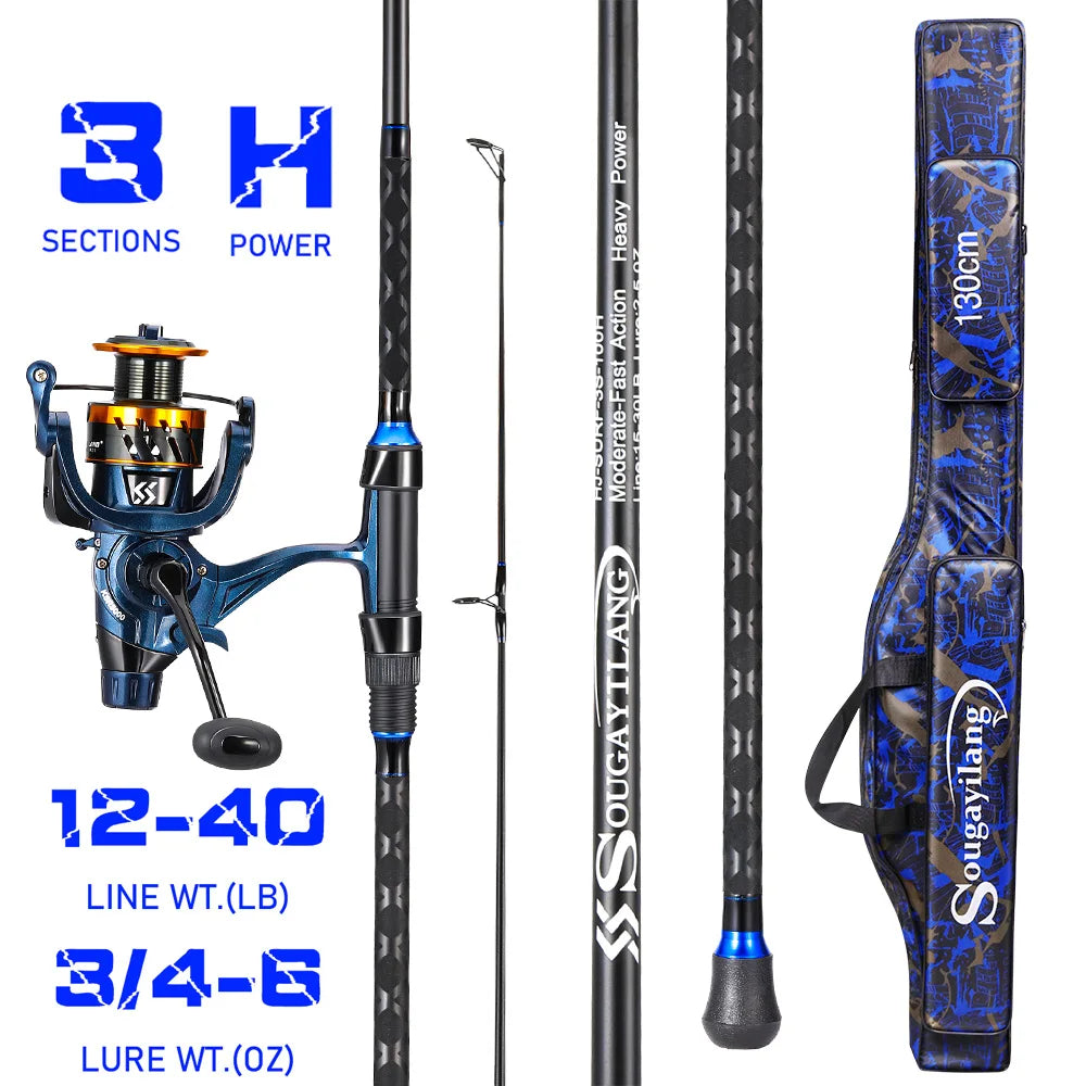 Sougayilang 3sections Spinning Fishing Rod and Reel Combo