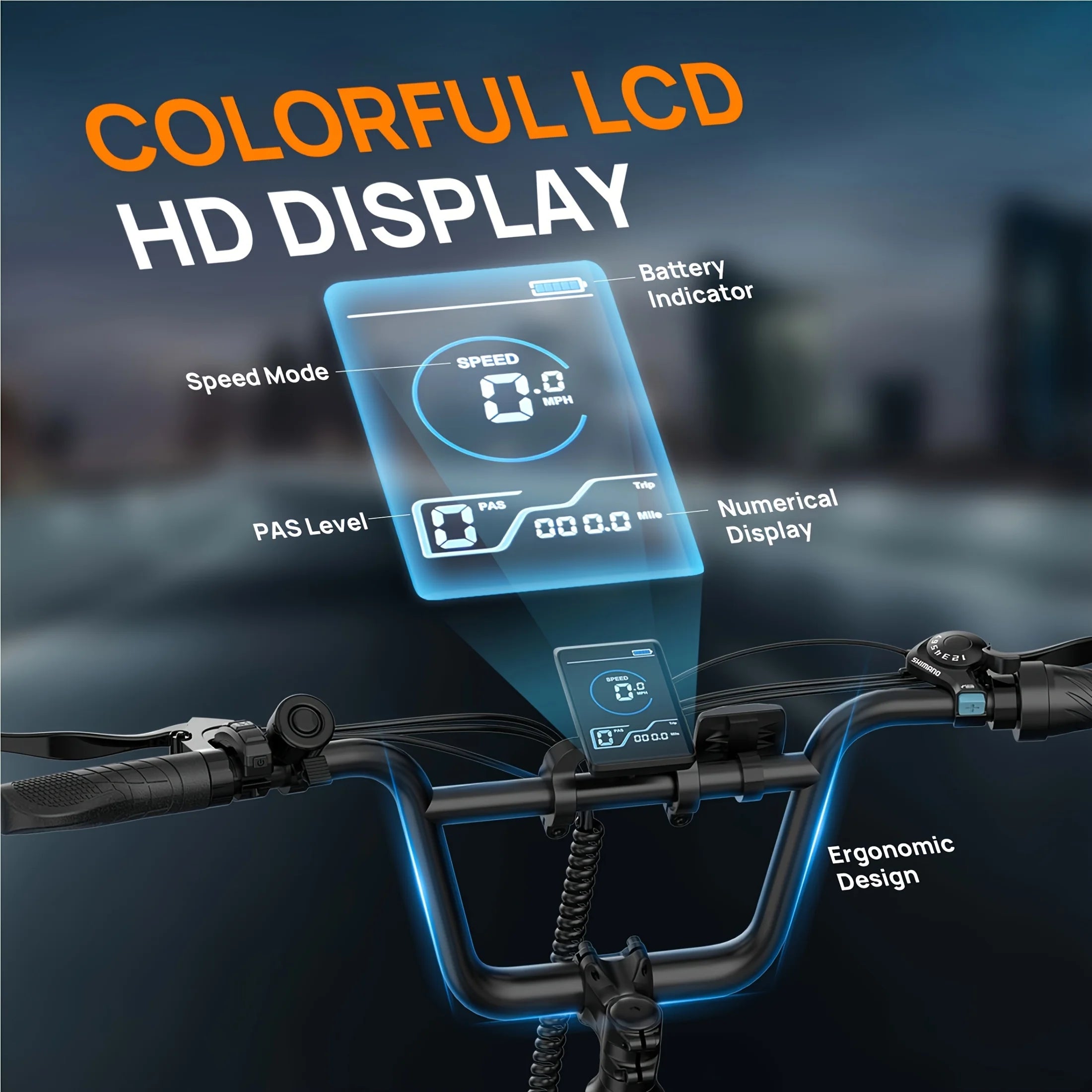 1000W 20x3" Fat Tire Electric Bike 48V 13Ah Removable Battery 20MPH 7-Speed