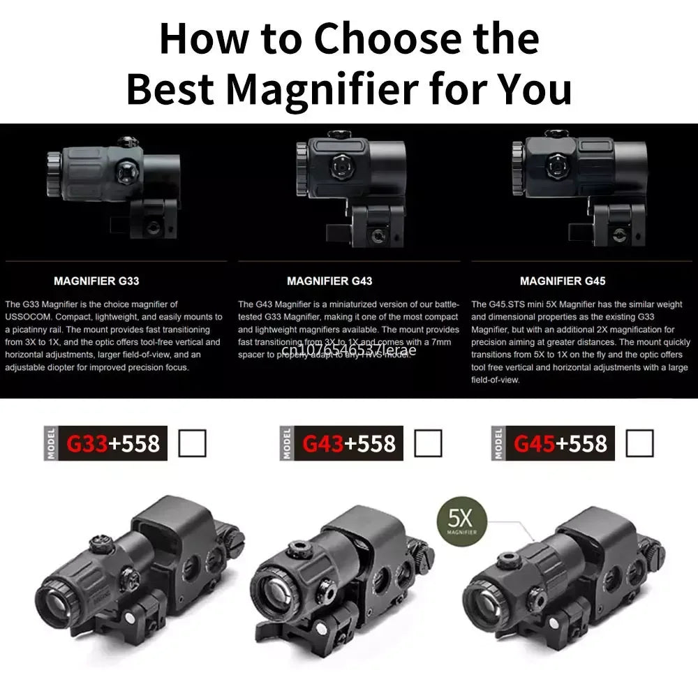 EOTECH 558 Holographic Collimator Red Dot Sight G43/G33 3X G45 5X Magnifier