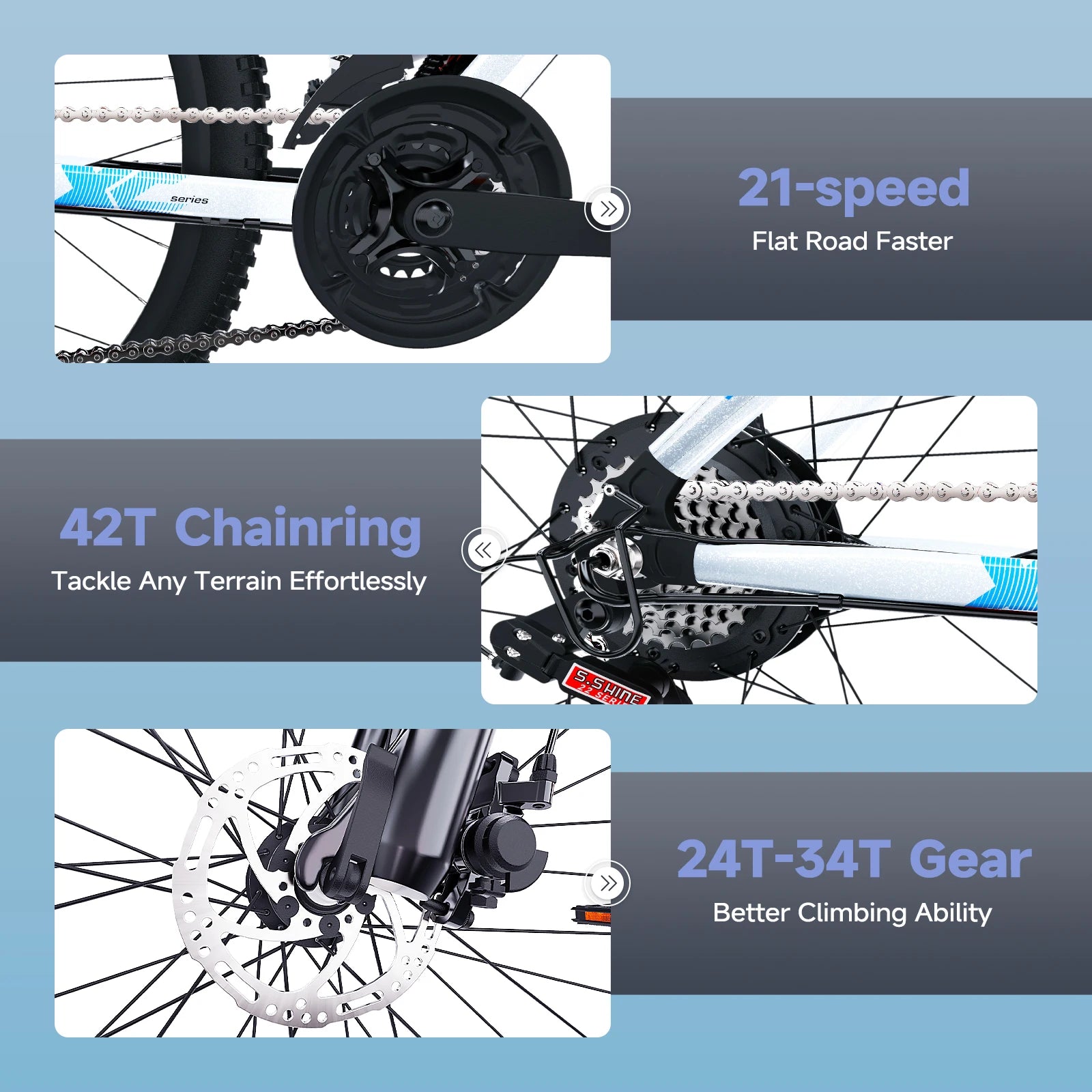 26" Electric Bike For Adults, Electric Mountain Bike With 1000w Peak Motor