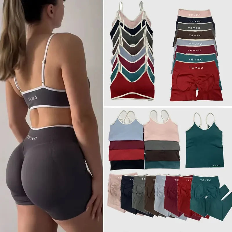 TEVEO Women's Sports Yoga Shorts Bra Set leggings