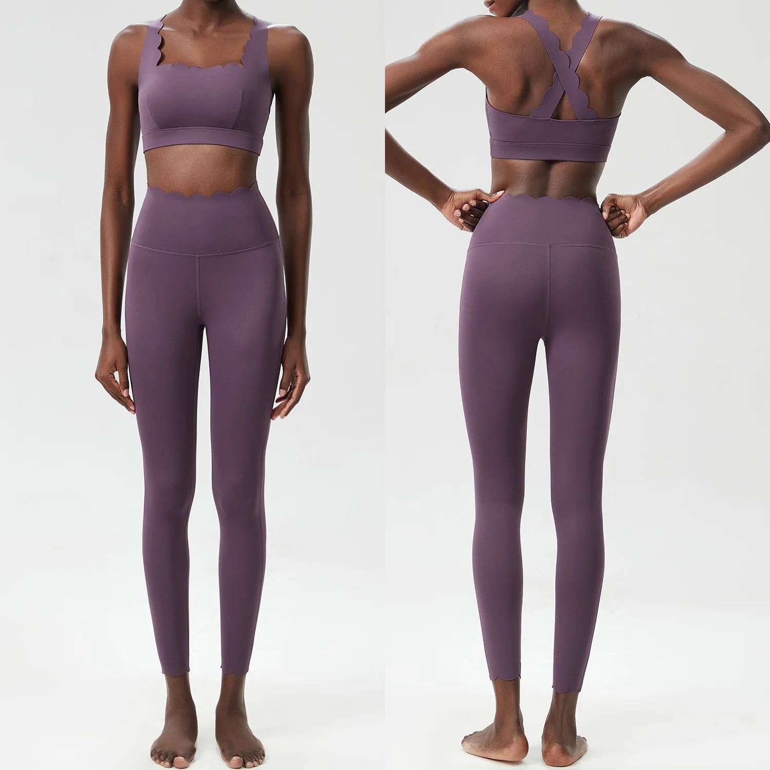 Women Solid Color Gym Suit Two Pieces