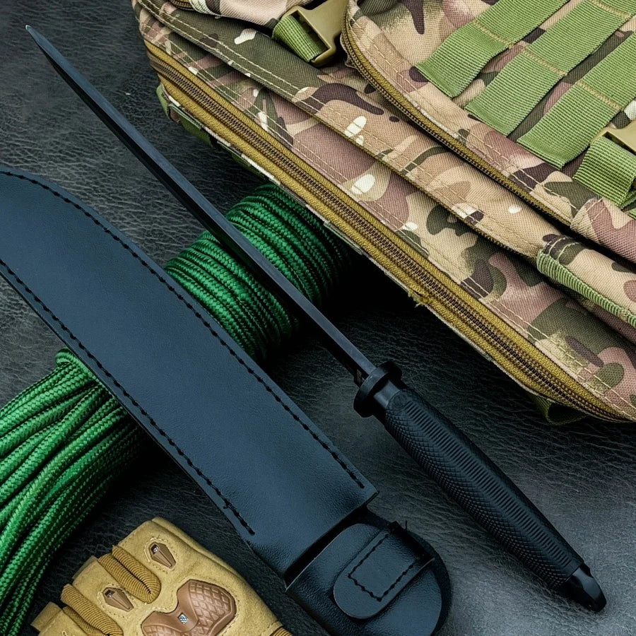 Black Stainless Steel Straight Knife with 7Cr13Mov Blade ABS Handle