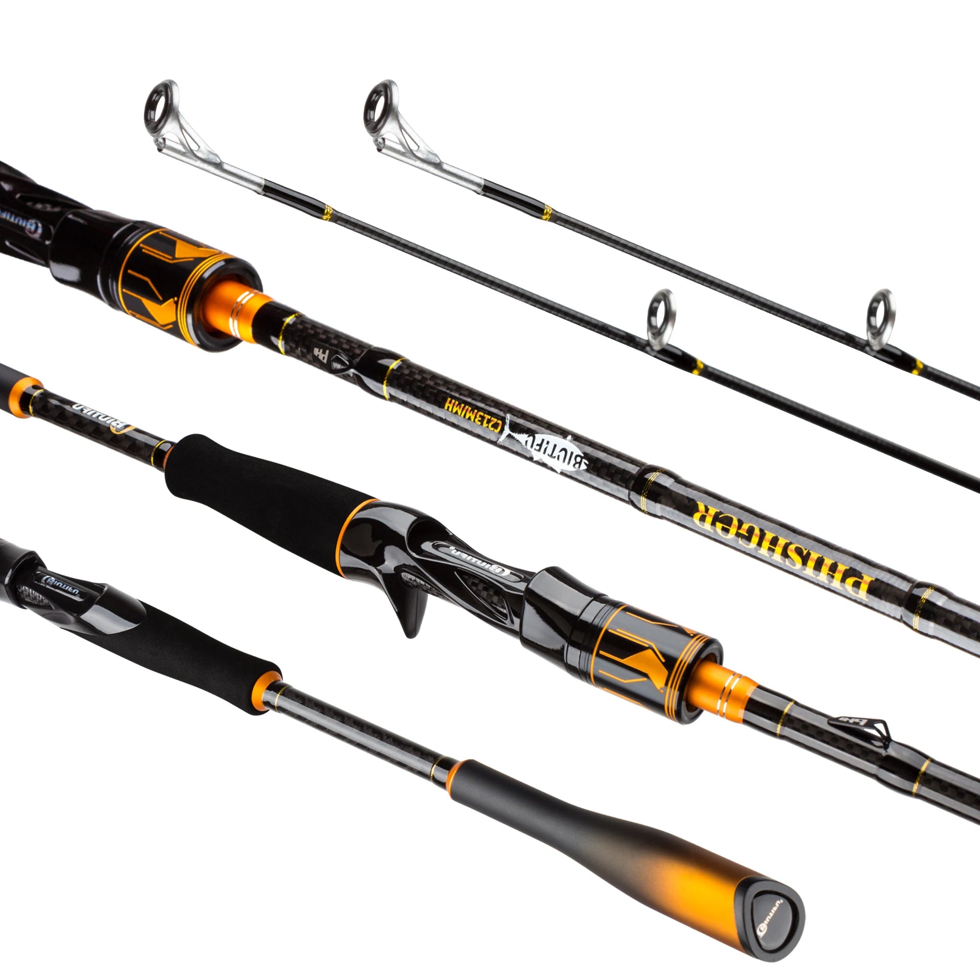 BIUTIFU 2-Tip Fuji Guide Spinning Casting Fishing Rod Baitcasting Pole for Bass Pike 7-80g Lure