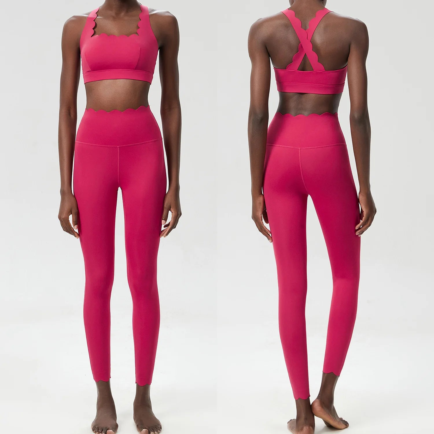 Women Solid Color Gym Suit Two Pieces