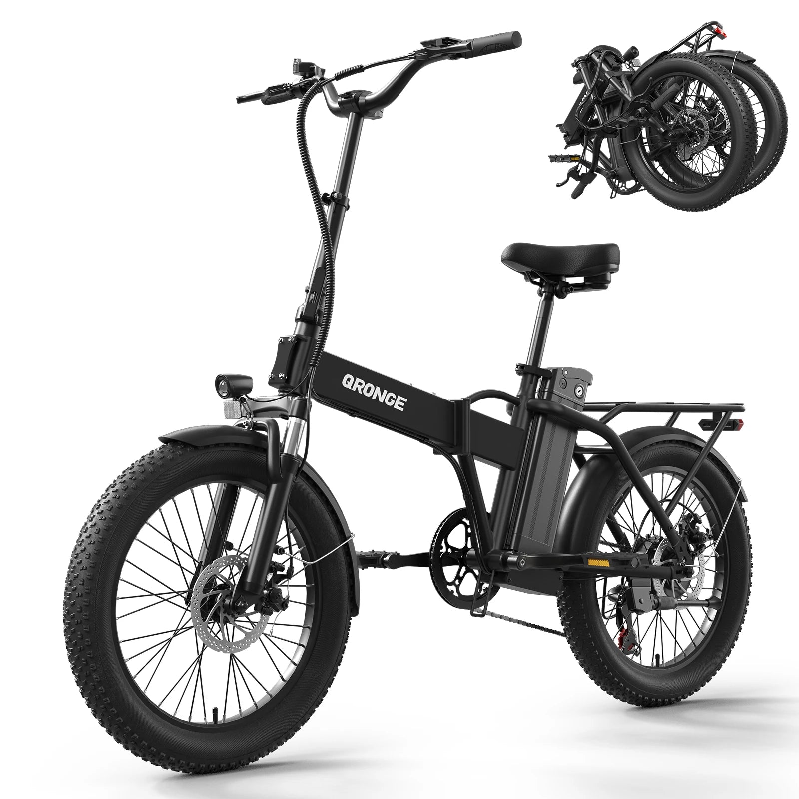 QRONGE Waterfall Folding Electric Bike 1000W Peak 48V 13.5AH Removable Battery Electric Bicycle 20" Fat Tire 28 MPH