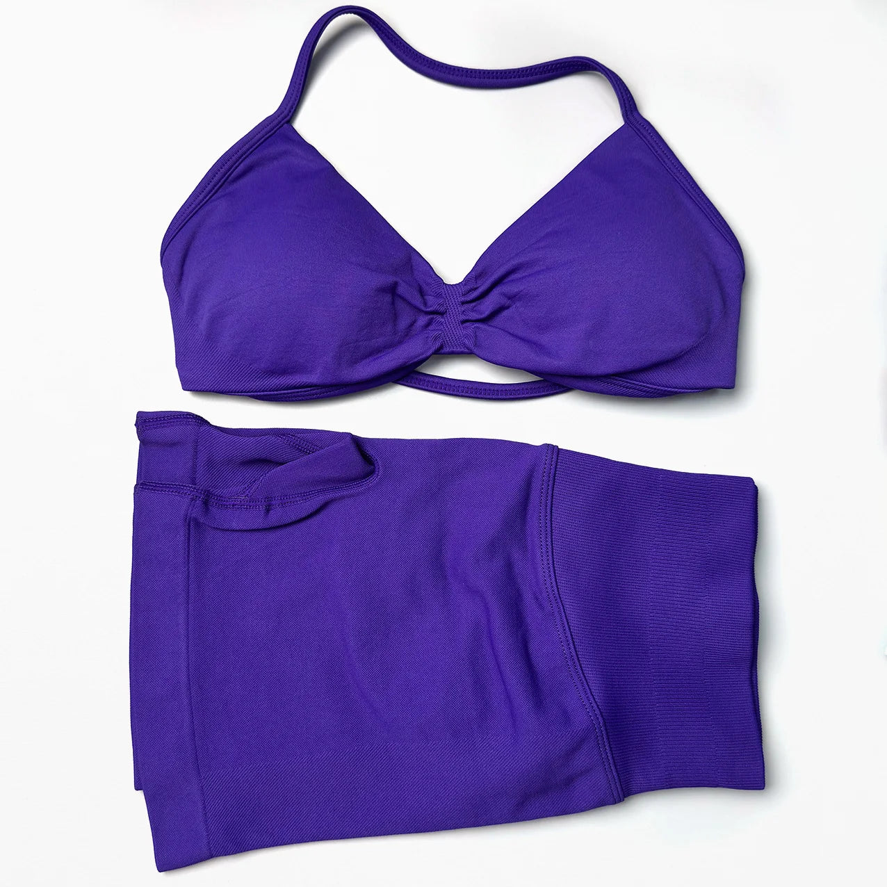 Seamless 2 Pieces Strappy Yoga Halter Bras Sets