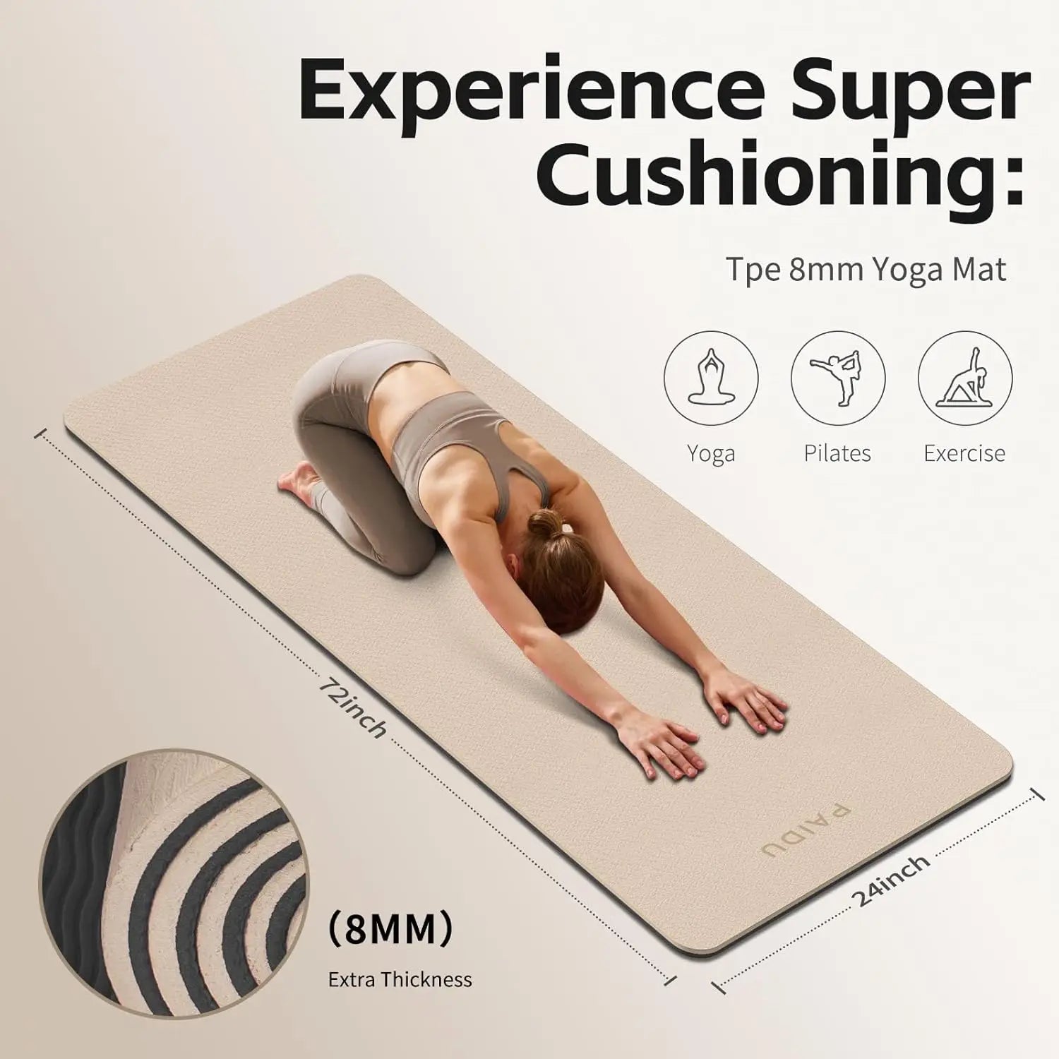 8mm Thick TPE Yoga Mat with Strap