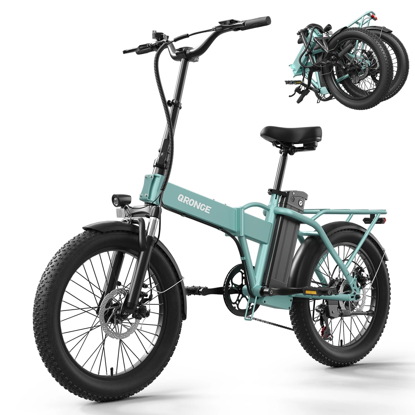 QRONGE Waterfall Folding Electric Bike 1000W Peak 48V 13.5AH Removable Battery Electric Bicycle 20" Fat Tire 28 MPH