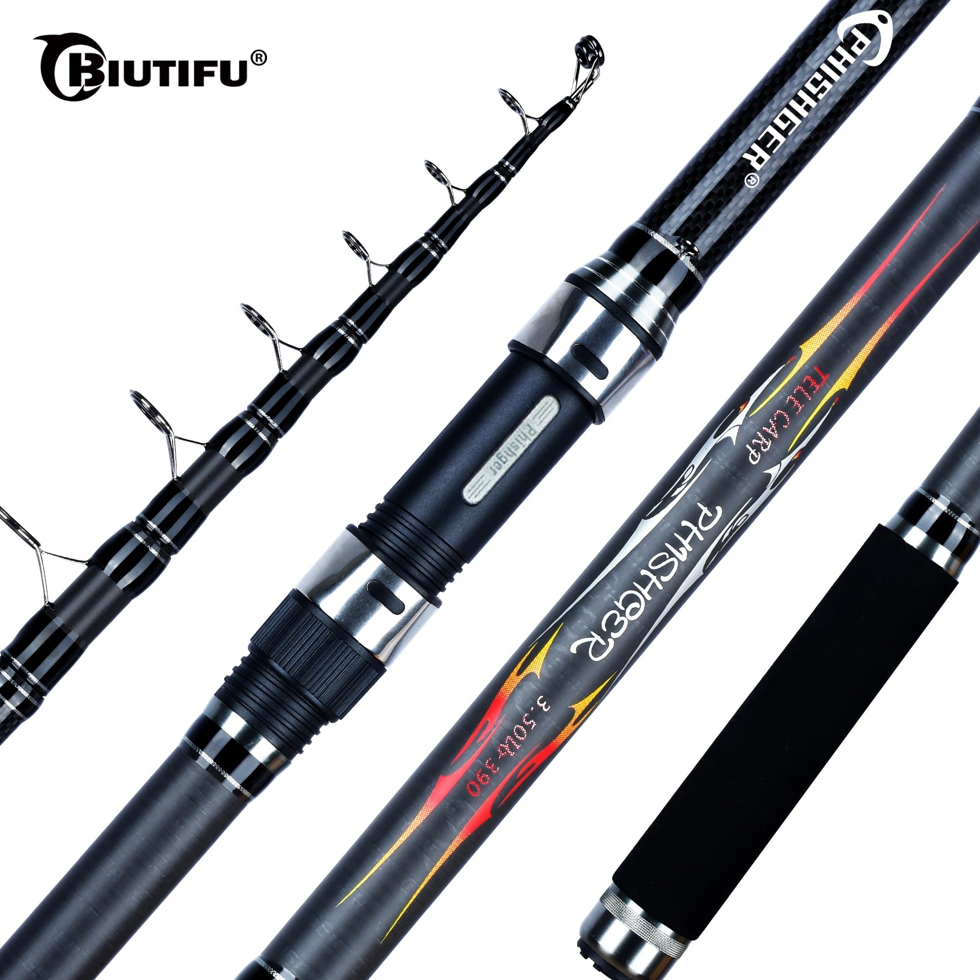 BIUTIFU Telescopic Surf Fishing Rod 30T Carbon Spinning 3.5lbs Power