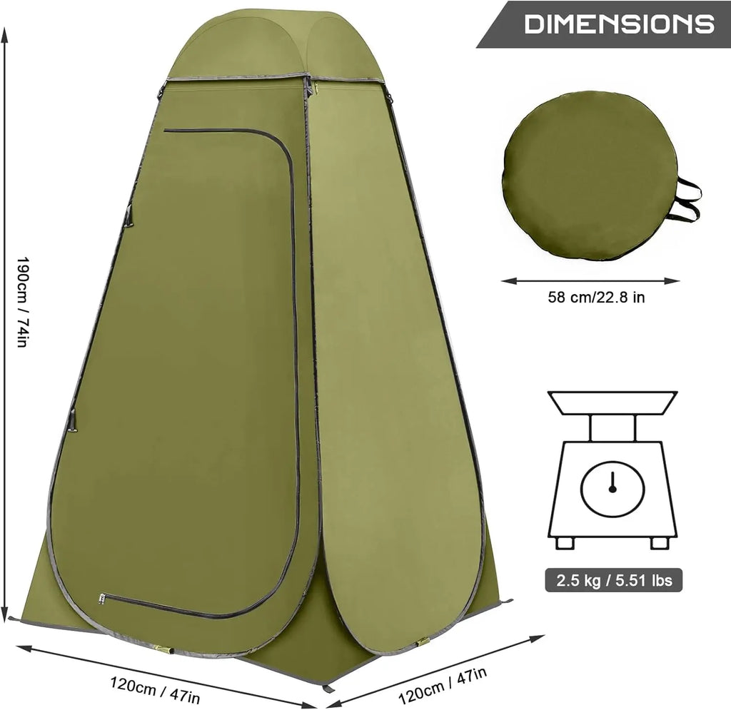 Pop Up Shower Tent, Portable Privacy Camping Changing Shelter with Rain Cover & Windows, UPF 50+ Waterproof