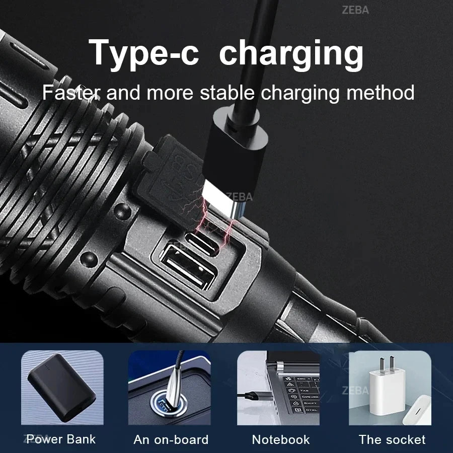 10000mAh High Power LED Flashlight Long Range 5000M Rechargeable Tactical Torch