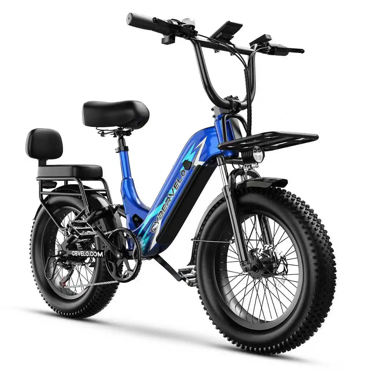 Cybervelo Step-Thru Electric Bike for Adults, 48V 20AH Removable Battery, 20" Fat Tire Shimano 7-Speed Commuter