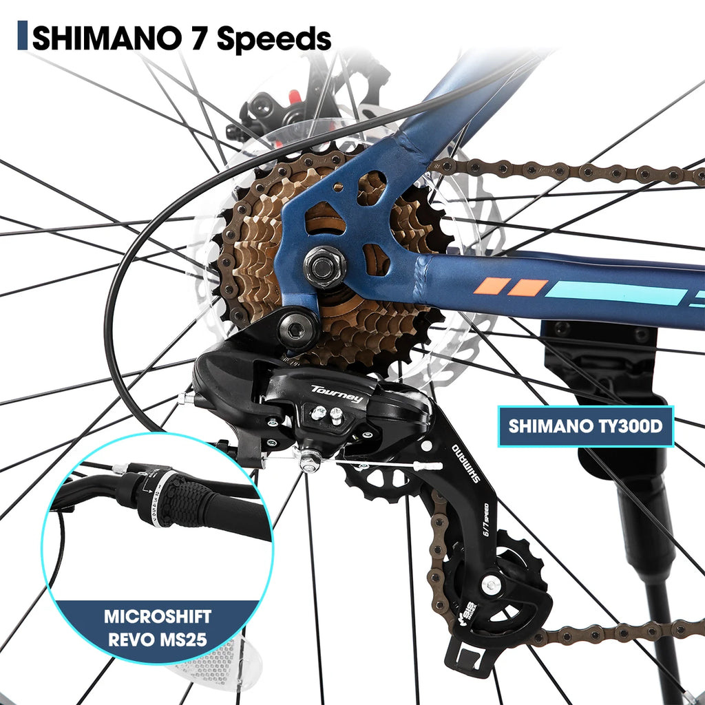 Hiland 20 Inch Kids' Bicycles Fat Tire Mountain Bike Shimano 7-Speed, Dual-Disc Brake