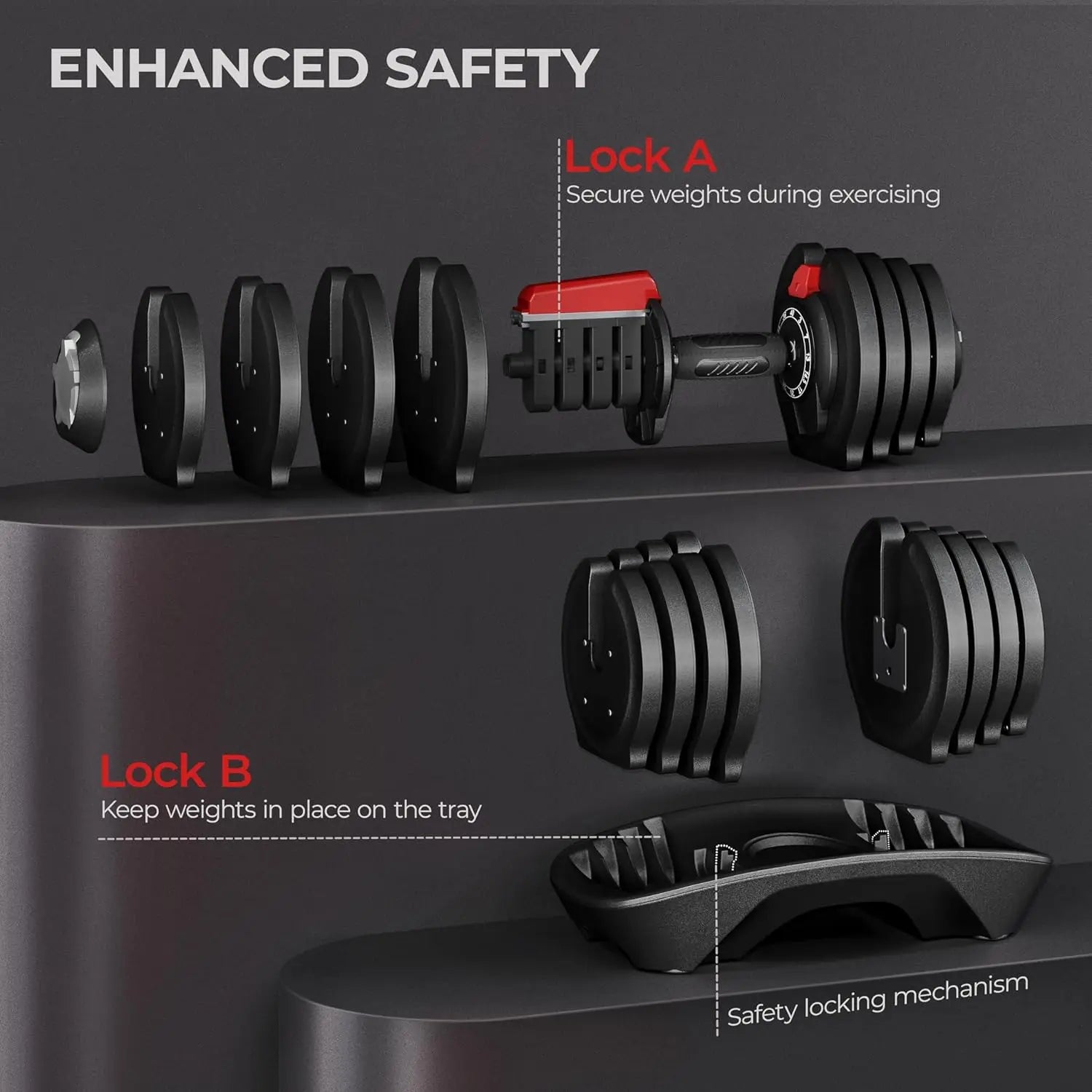 Adjustable Dumbbell Set 28-90LBS with Anti-Slip Handle