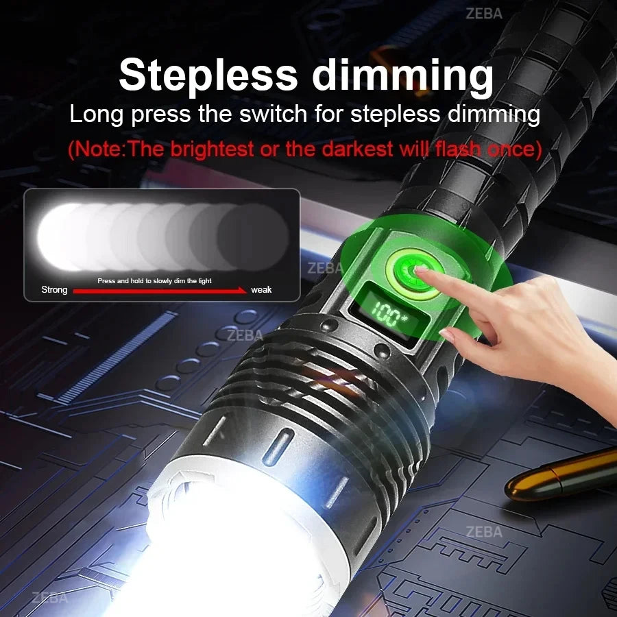 10000mAh High Power LED Flashlight Long Range 5000M Rechargeable Tactical Torch