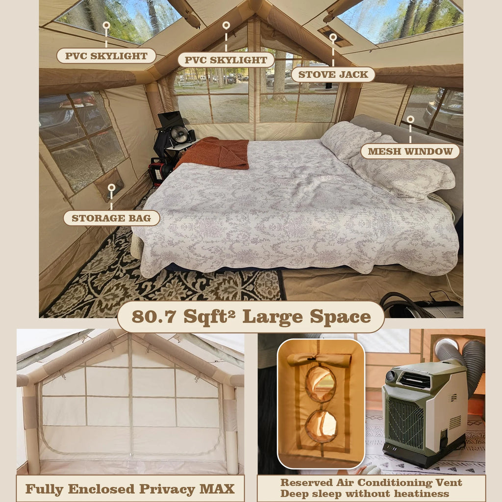 80.7 Square Feet Inflatable Tent with Air Conditioning Vent,4 Season Glamping Blow up Tent