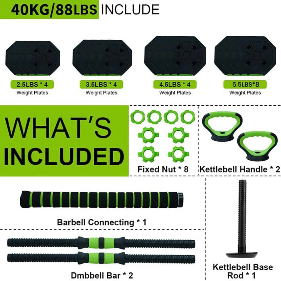 66lbs/88lbs Weight 4 in 1 Adjustable Kettlebell Set  Dumbbell Set