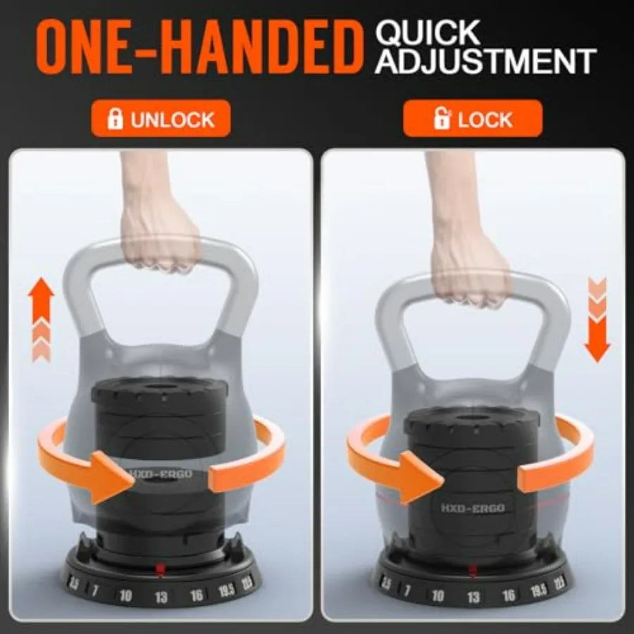 Adjustable Kettlebell Weight Set-Quickly Adjusts Weights, Comfortable Grip,