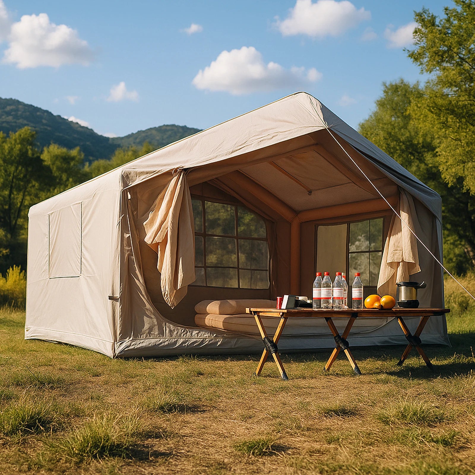 80.7 Square Feet Inflatable Tent with Air Conditioning Vent,4 Season Glamping Blow up Tent