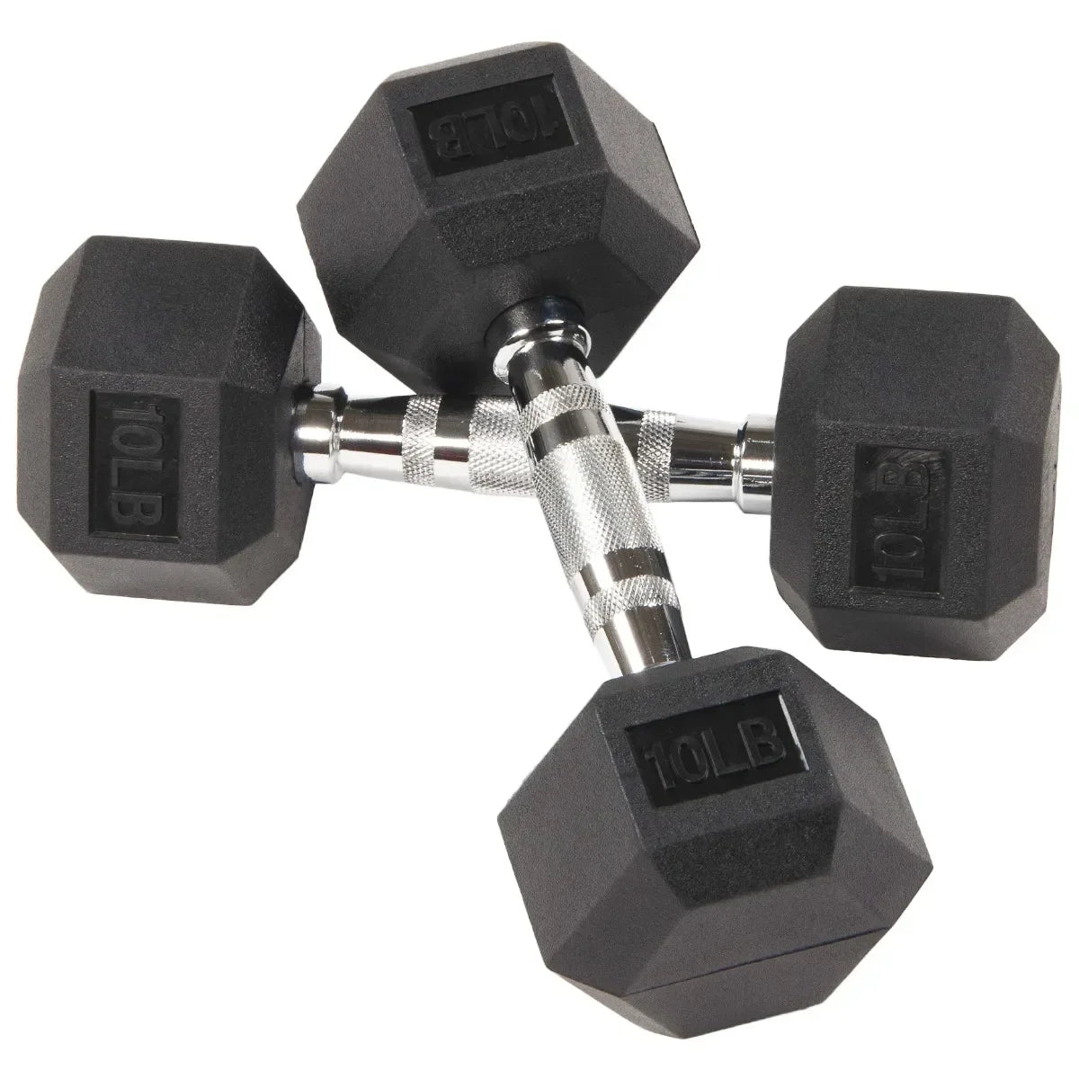 10 lbs pair of black rubber hexagonal dumbbells
