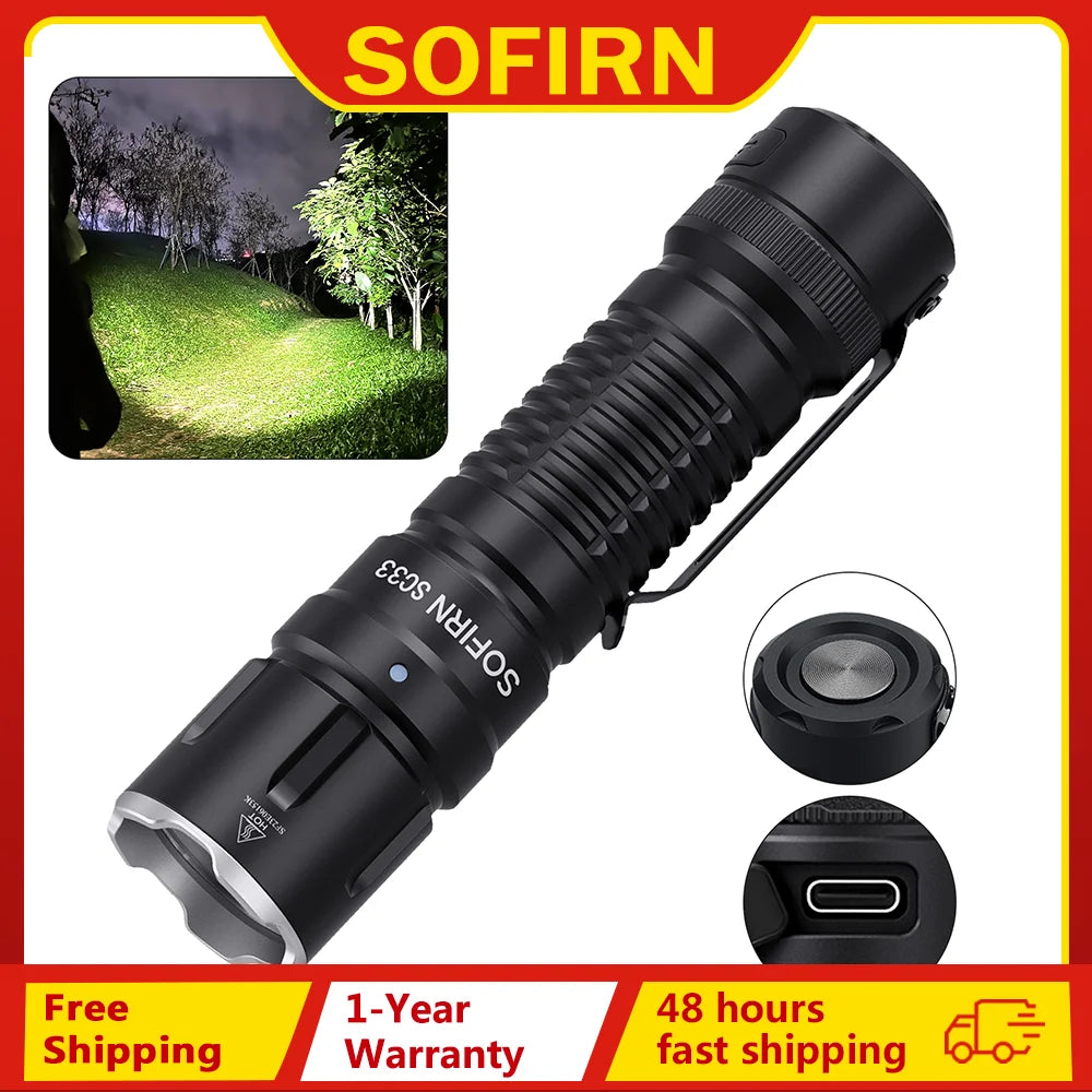Sofirn SC33 XHP70.3 HI LED Flashlight Tactical 5200lm Powerful 21700 USB C Rechargeable