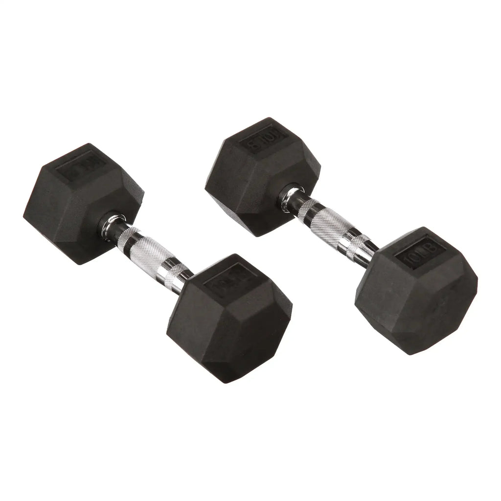 10 lbs pair of black rubber hexagonal dumbbells