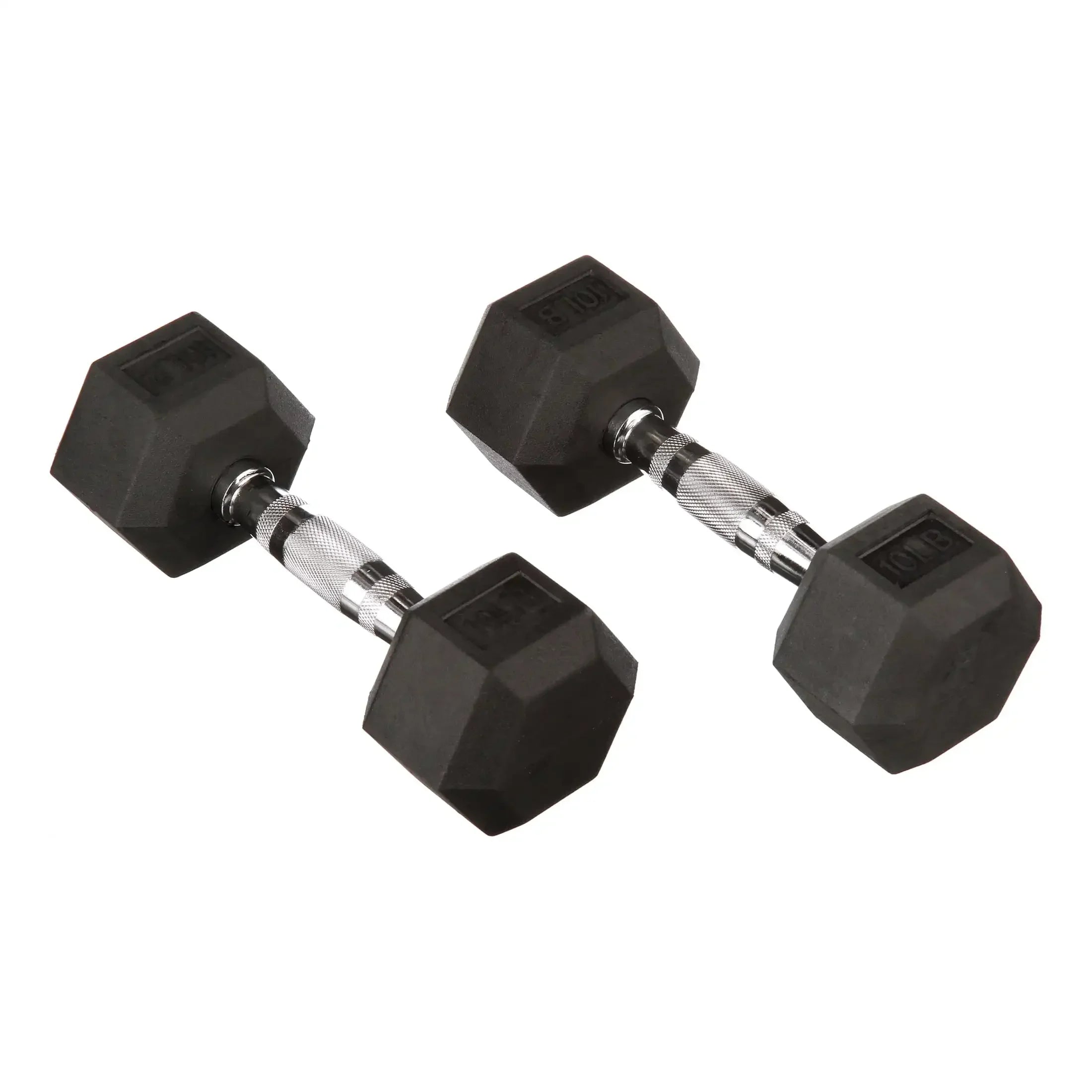 10 lbs pair of black rubber hexagonal dumbbells