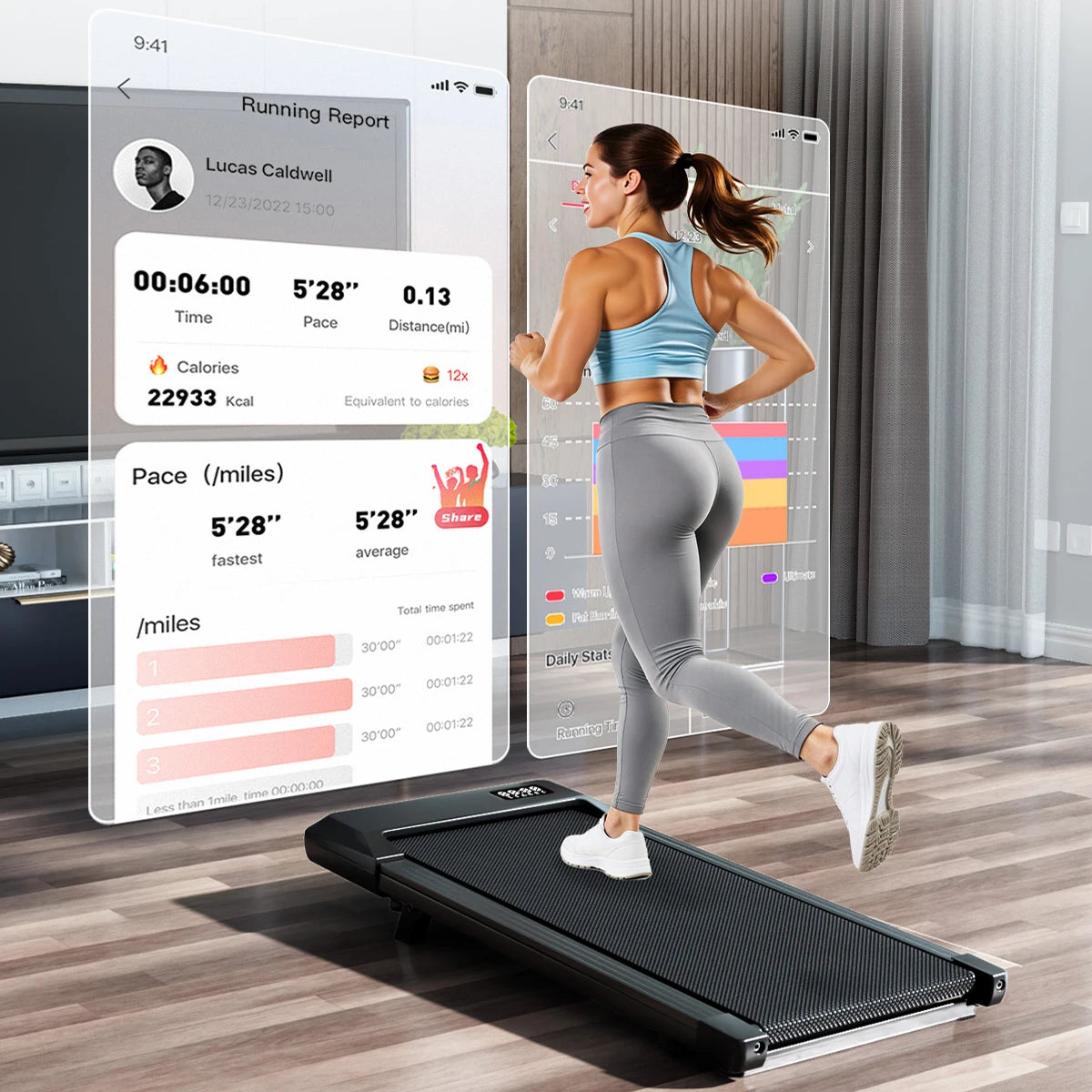 Foldable 6% Slope Under Desk Treadmills 2.5 HP  Remote Control LED Display 300LBS